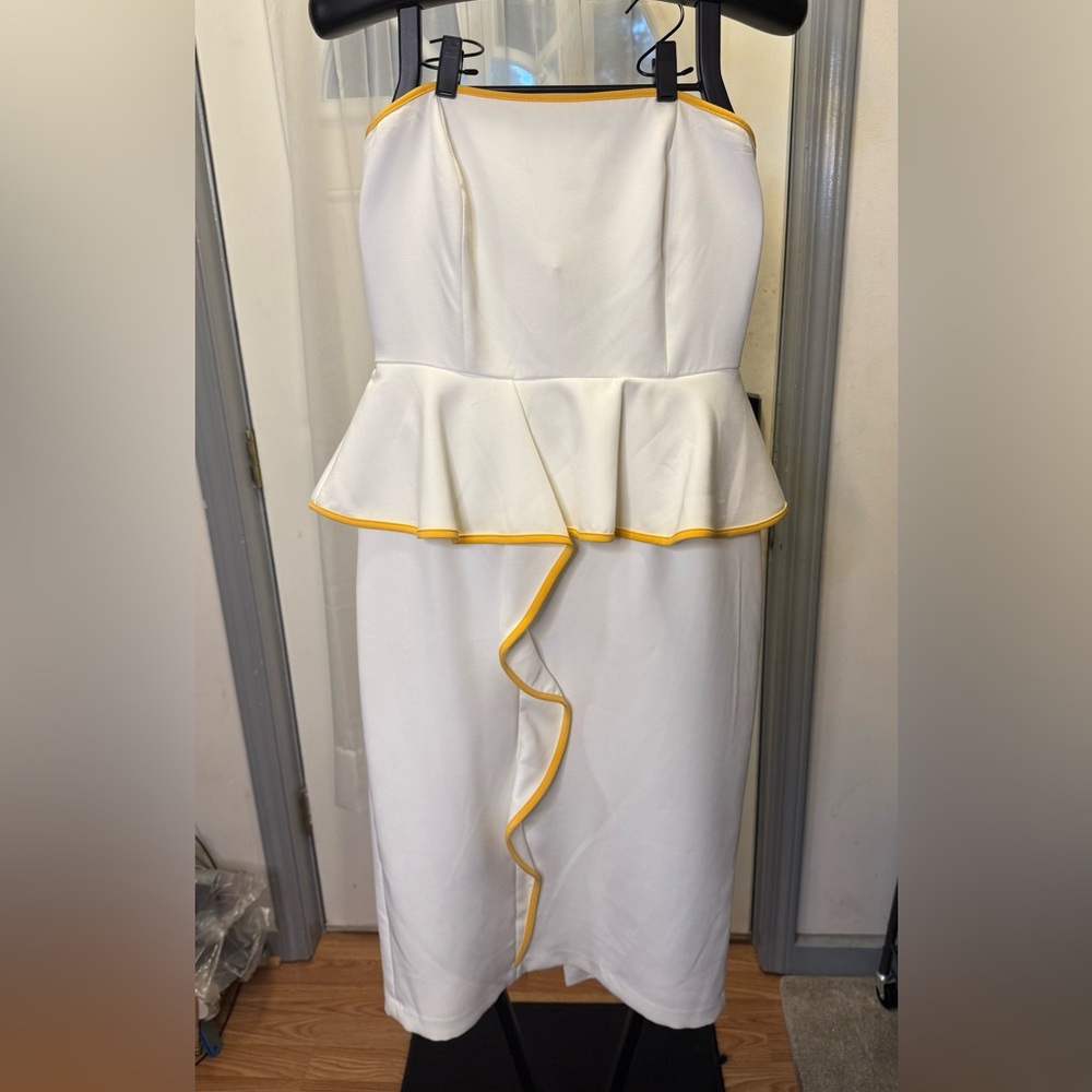 New York & Company White Dress with Yellow Accents